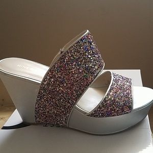 Wedge heel sandals silver heel with multicolored t